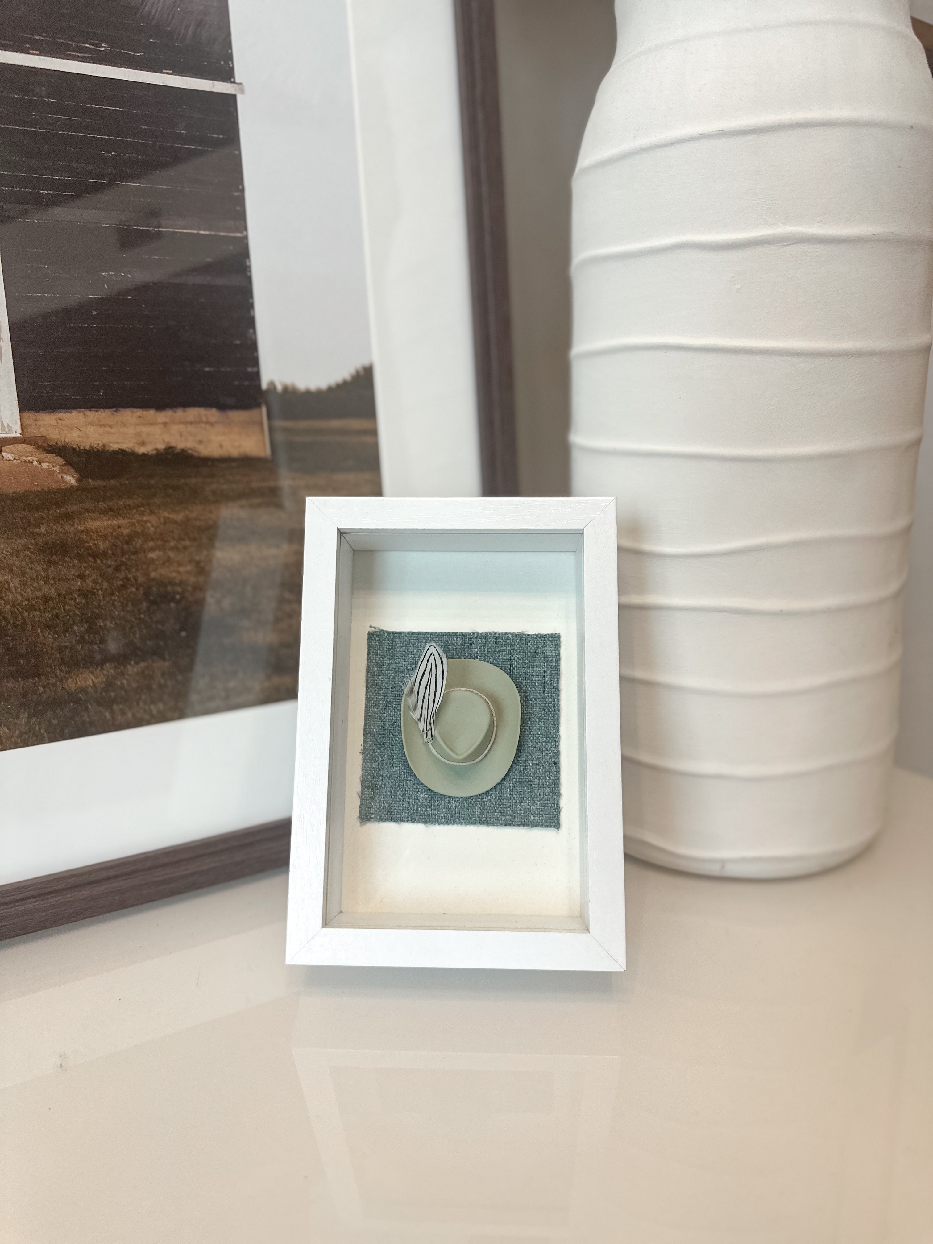 Small Turquoise Feathered, 3-D Western Cowboy Hat Art